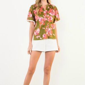 THML Floral Green and Pink Women's Top